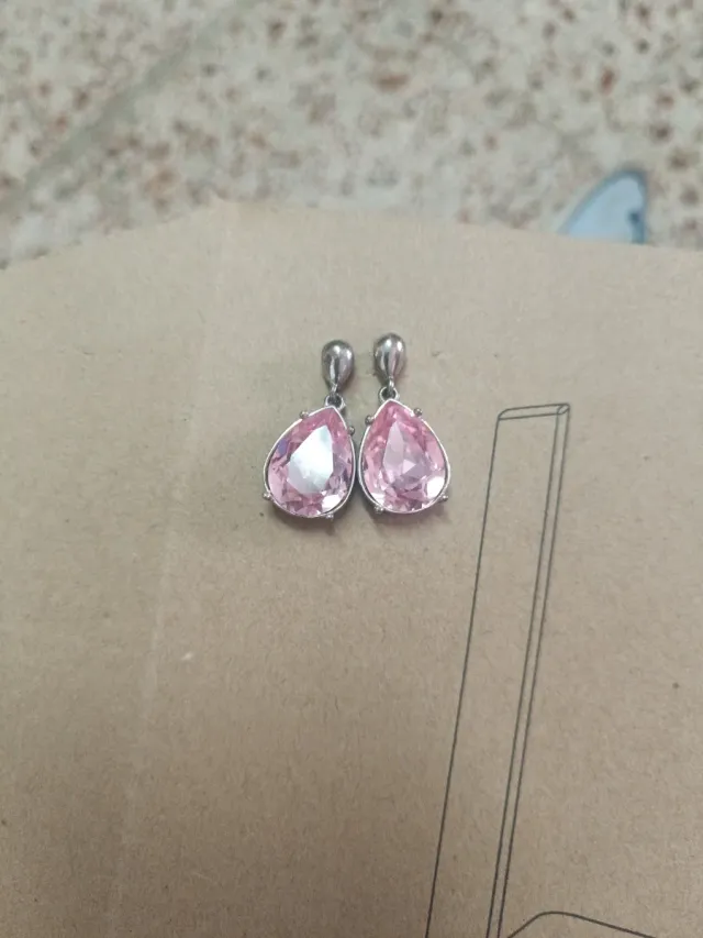 Pendientes lágrima rosa y plata