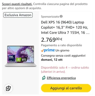 Dell XPS 16 (9640) Laptop Argento