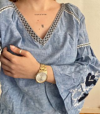 Blusa Zara azul bordado