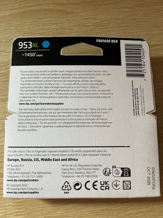 Cartucho Tinta HP 953 XL Cyan sin abrir