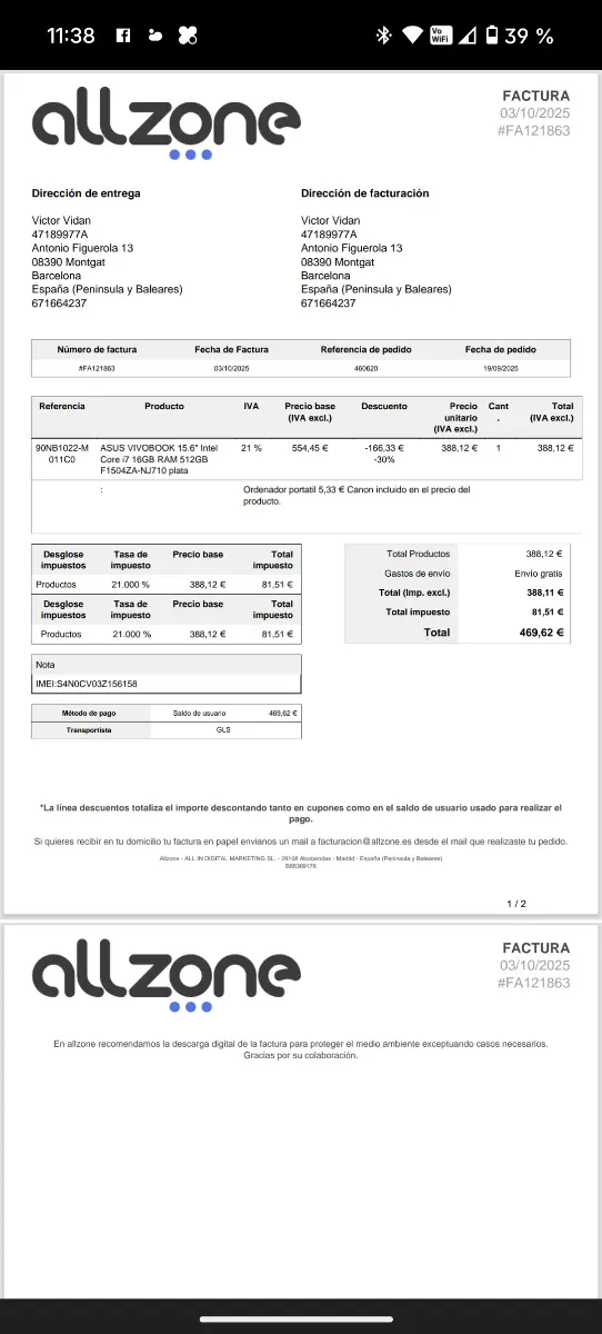 Ordenador portátil Asus Vivobook Plata