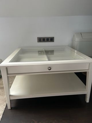 Mesa centro cristal y madera