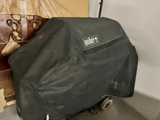 Barbacoa de gas Weber negra y plateada.