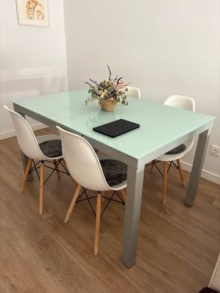 Mesa de comedor extensible Cristal y Metal 135x90