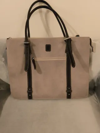 Elegante Bolso El Potro piel y material beige/marr
