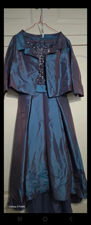 Vestido Fiesta Rosa Clara Azul y Plateado