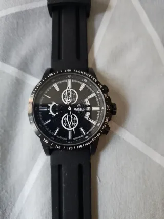 Reloj Racer Hombre Negro y Plateado