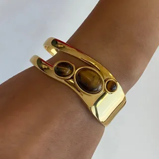 Pulsera Ojo de Tigre chapada en oro 18klt 