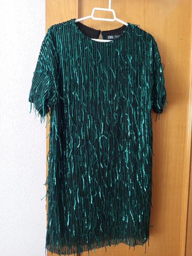 Vestido Zara lentejuelas verde M
