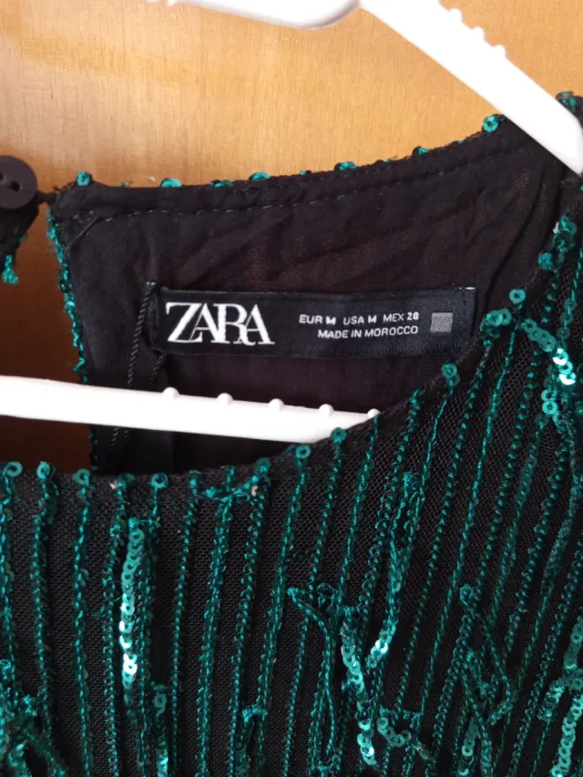 Vestido Zara lentejuelas verde M