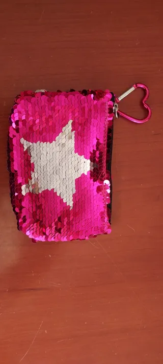 Portamonete paillettes rosa con stella