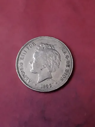 5 PESETAS 1893 PLATA. ALFONSO XIII.