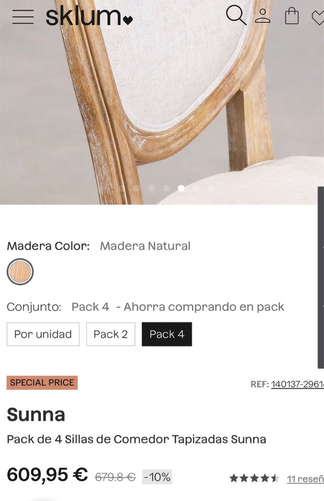 Pack 4 Sillas Estilo Francés