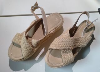 Sandalias cuña esparto beige talla 39