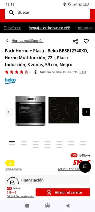 Pack Horno y Placa Beko Inducción