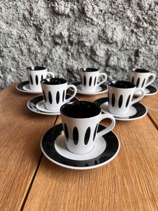 Juego café vintage 6 tazas blanco y negro