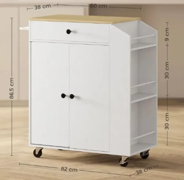 Isla de cocina blanca con ruedas