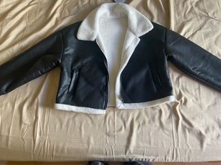 Chaqueta Piel Negra con Borrego Talla L