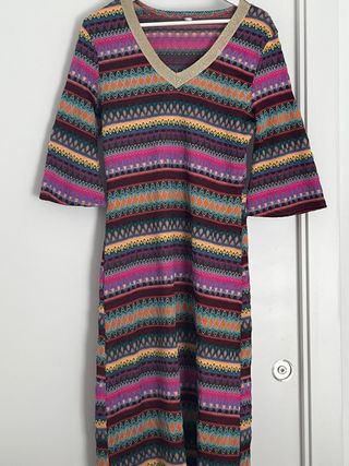 Vestido estampado étnico cuello pico