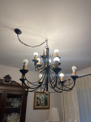 Lámpara forja artesanal 12 luces