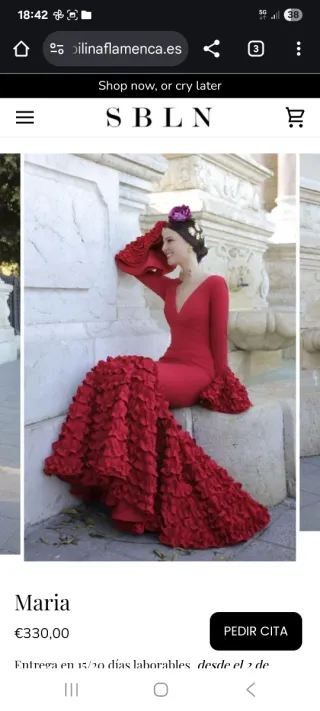 Traje Flamenca Sibilina Rojo Volantes