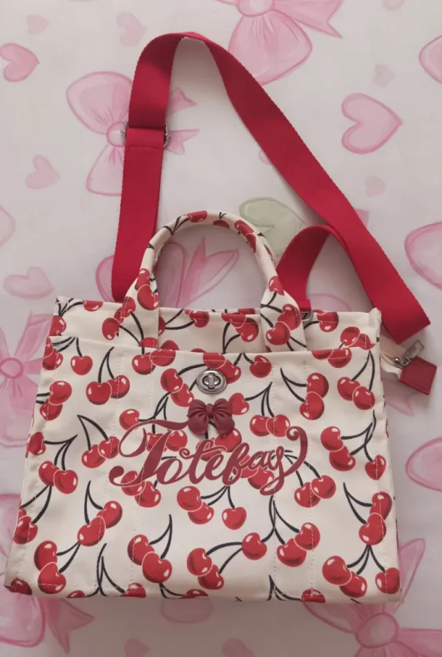 Bolso Tote Bag Cherry Rojo y Blanco