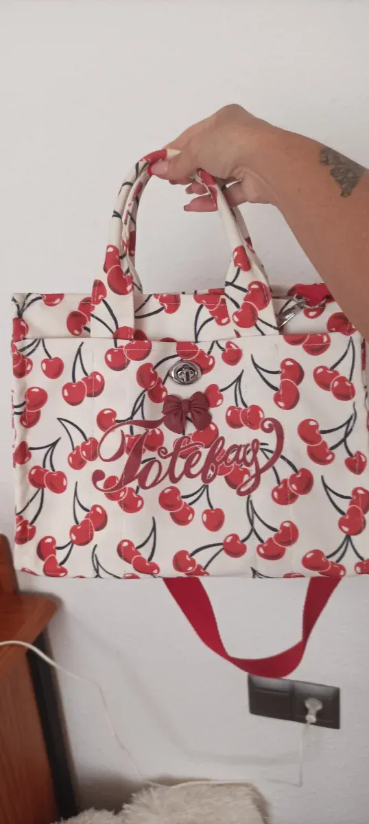 Bolso Tote Bag Cherry Rojo y Blanco