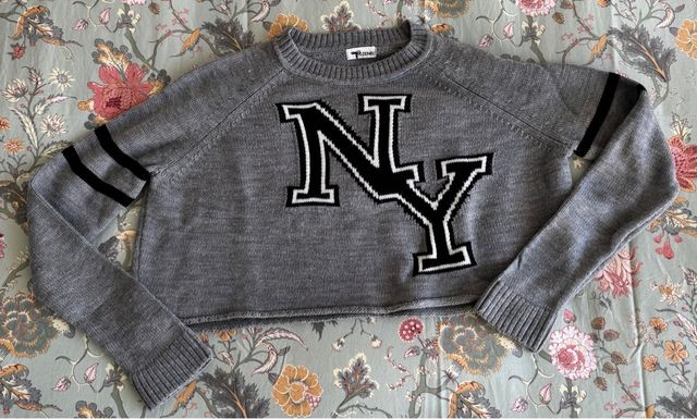 Jersey Crop NY gris punto talla S