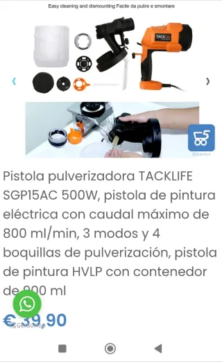 Pistola pulverizadora TACKLIFE SGP15AC 500W 