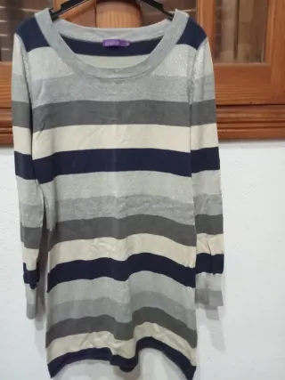 Vestido punto rayas manga larga