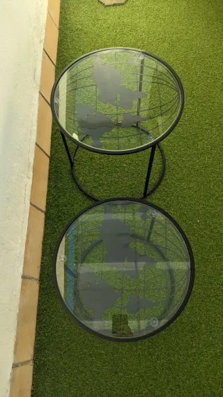 2 Mesas auxiliares mapa mundo cristal