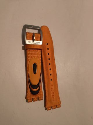 Correa Swatch Diaphane 19mm Naranja y negro.