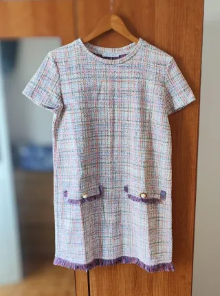 Vestido Tweed Multicolor Curto