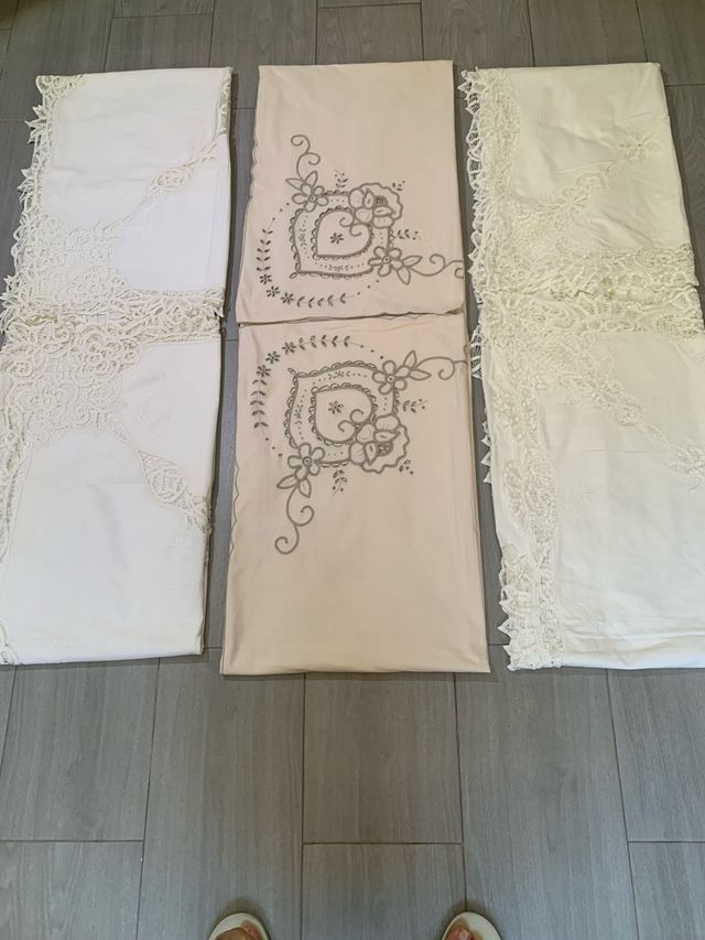 Mantelerías Algodón y Lino Beige/Blanco