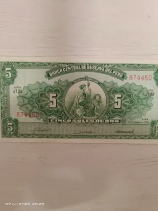 Billete 5 Soles de Oro Perú 1968