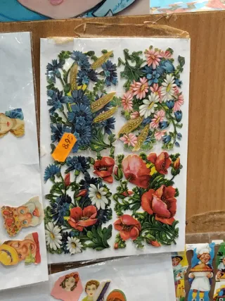 4 Cromos Antiguos Flores Adornos