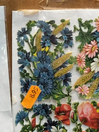 4 Cromos Antiguos Flores Adornos