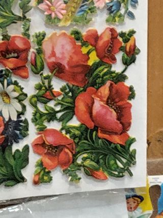 4 Cromos Antiguos Flores Adornos
