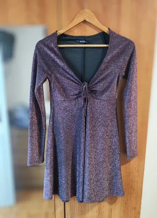 Vestido Brilhante Roxo e Preto