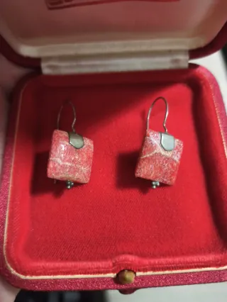 Pendientes antiguos plata y coral rojo