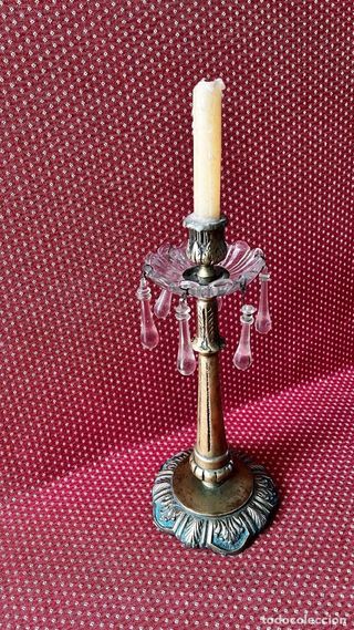 Candelabro Bronce y Cristal Vintage