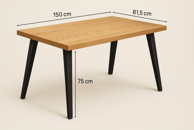Mesa comedor fresno macizo y metal 150x81.5cm