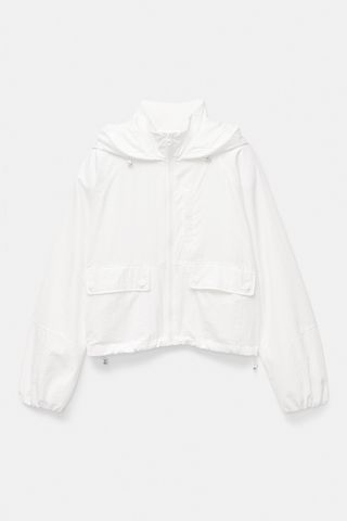 Chaqueta blanca corta entretiempo con capucha