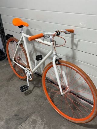 Bicicleta Fixie Blanca Naranja
