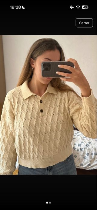 Jersey beige punto rombos cuello polo