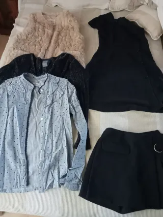 Conjunto Ropa Niña: Vestido, Chaleco, Camisa y Fal