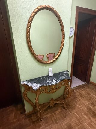 Recibidor Mármol Negro y Dorado con Espejo