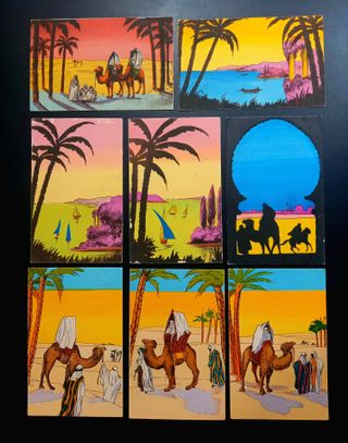 Lote 8 postales desierto y camellos M.G.A. Francia