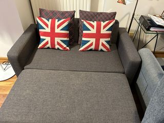 Sofá 2 plazas tela gris  a juego chaiselonge