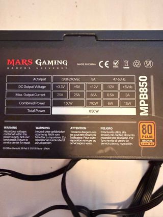 Fuente Alimentación Mars Gaming MPB850 850W